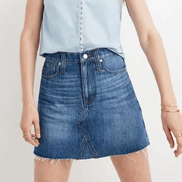 MADEWELL Lakeline Wash Eco Edition Rigid Denim A Line Mini Skirt Blue 25 - Picture 1 of 9
